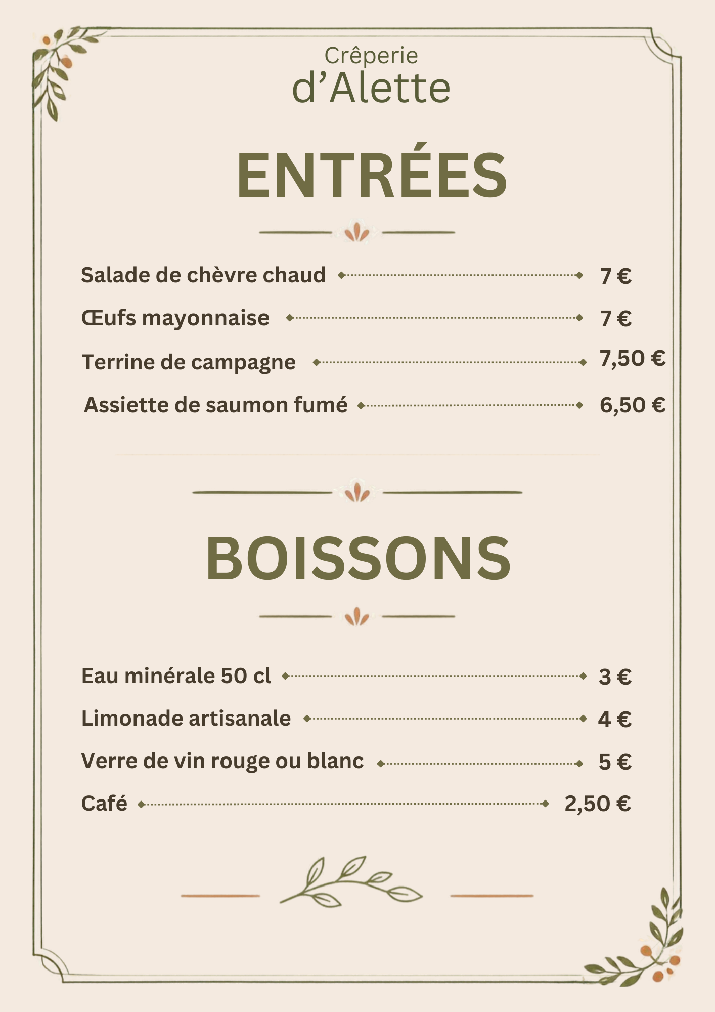 Premier menu de restaurant